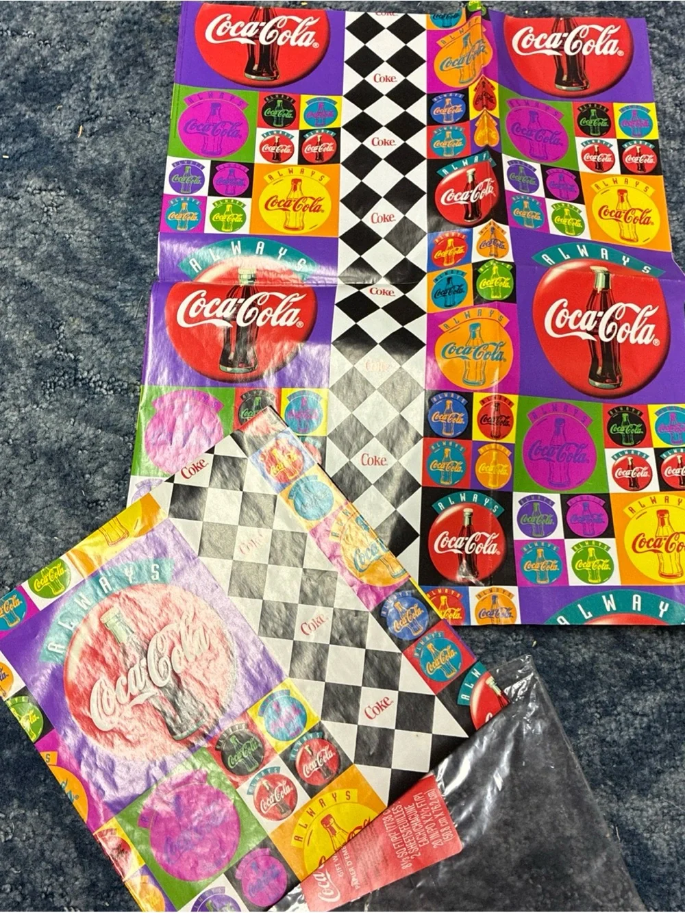 Coca Cola Retro Multicolor Logo Gift Wrap - Red, Purple, Yellow, Green, Blue